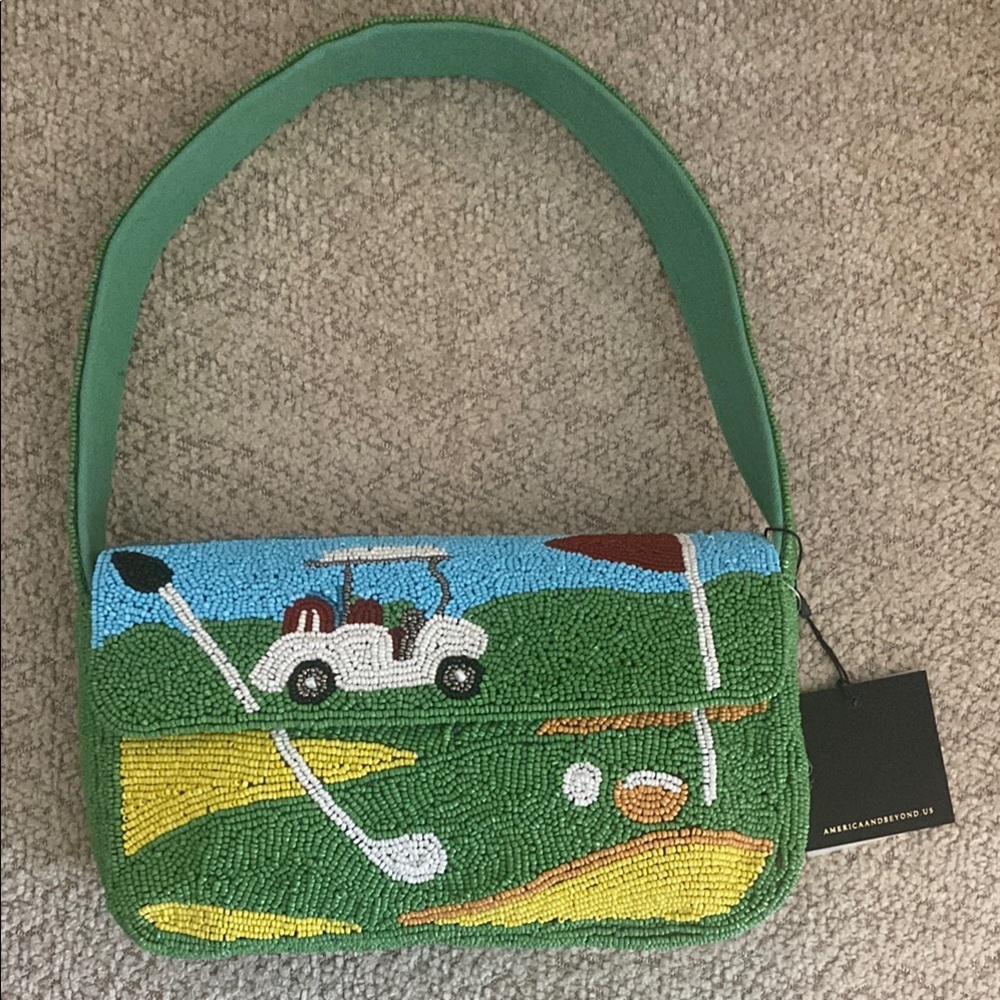 Tjmaxx American & Beyond Green Beaded Golf Motif Shoulder Bag
